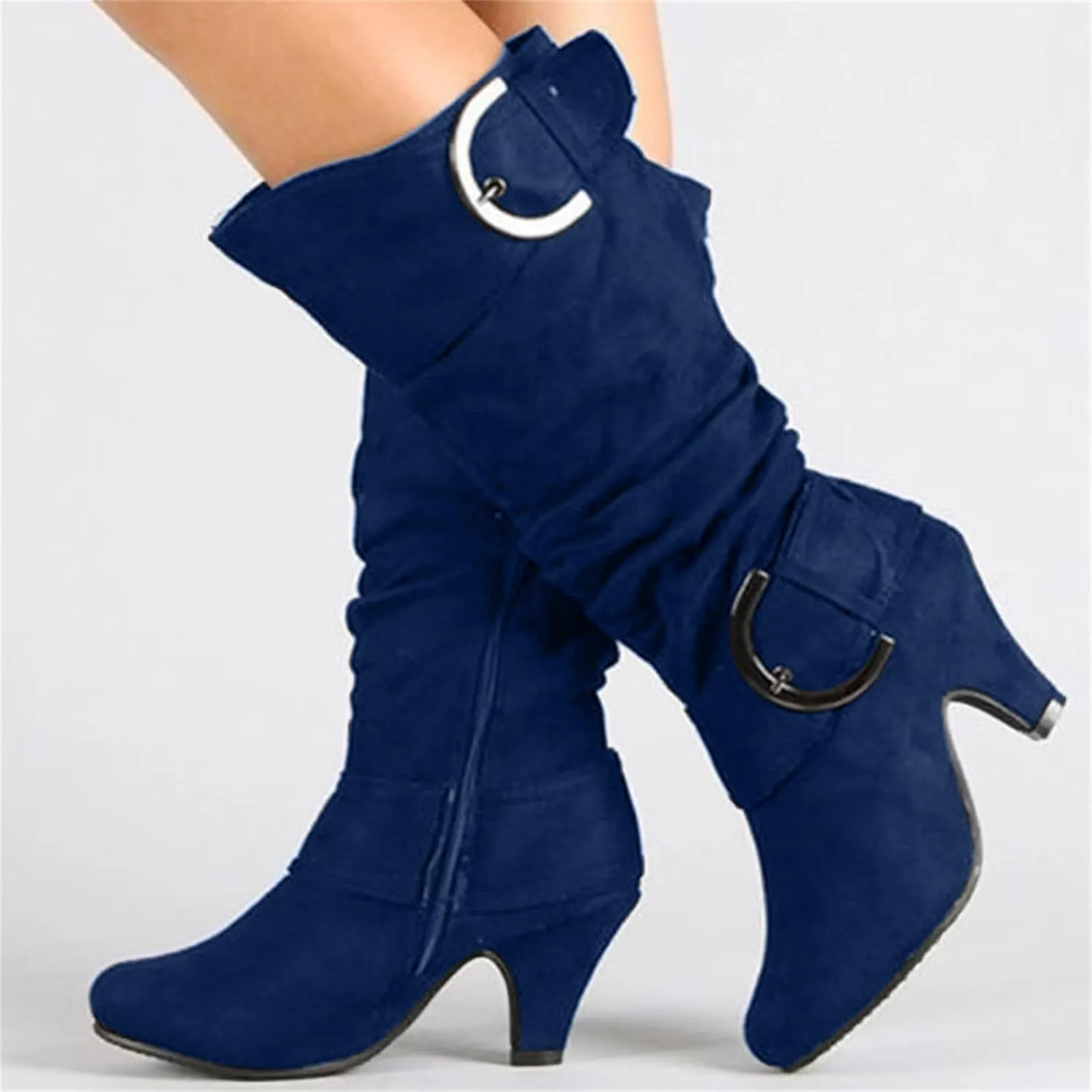 Ladmiple Fall Boots Women Knee High Wide Calf Pointed Toe Cone Heel Size Zipper Slouchy Cowboy Cowgirl Western Boots