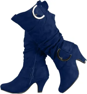 Ladmiple Fall Boots Women Knee High Wide Calf Pointed Toe Cone Heel Size Zipper Slouchy Cowboy Cowgirl Western Boots