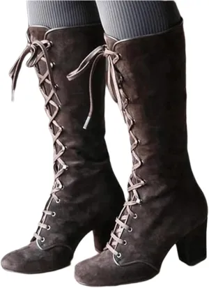 Ladmiple Fall Bo_ots Women Knee_High Wide_Calf Chunky Low he_el Lace Up Classic Fashion Cowgirl Western Dress Sh_oes 2024