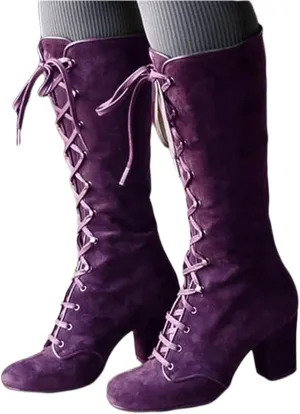 Ladmiple Fall Bo_ots Women Knee_High Wide_Calf Chunky Low he_el Lace Up Classic Fashion Cowgirl Western Dress Sh_oes 2024