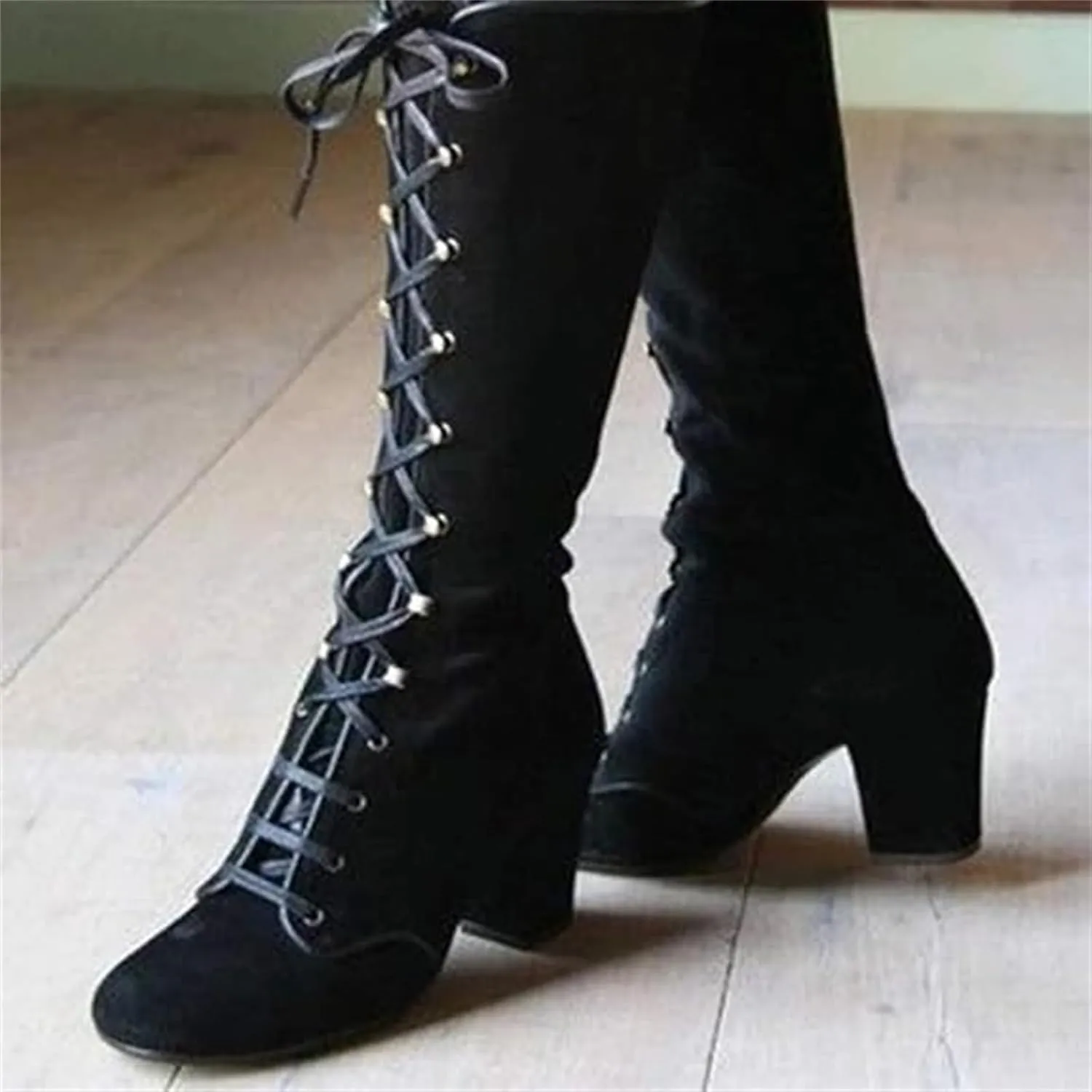 Ladmiple Fall Bo_ots Women Knee_High Wide_Calf Chunky Low he_el Lace Up Classic Fashion Cowgirl Western Dress Sh_oes 2024