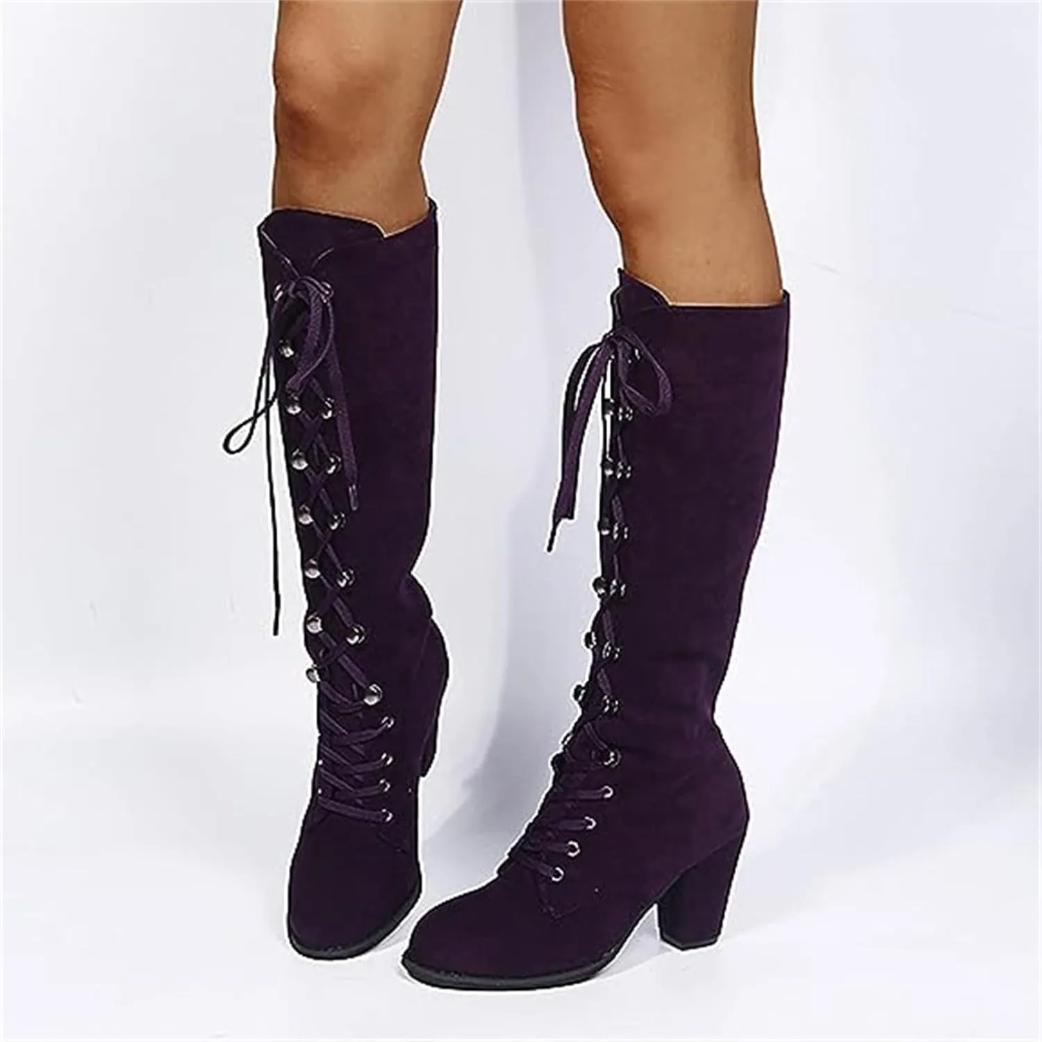 Ladmiple Fall Bo_ots Women Knee_High Wide_Calf Chunky Low he_el Lace Up Classic Fashion Cowgirl Western Dress Sh_oes 2024