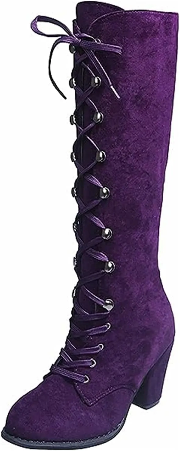 Ladmiple Fall Bo_ots Women Knee_High Wide_Calf Chunky Low he_el Lace Up Classic Fashion Cowgirl Western Dress Sh_oes 2024