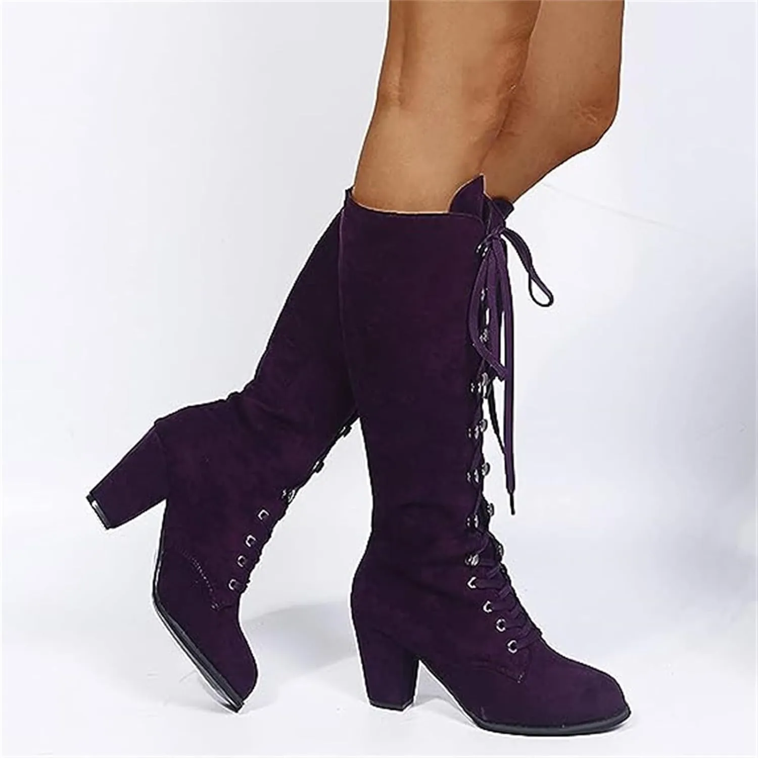 Ladmiple Fall Bo_ots Women Knee_High Wide_Calf Chunky Low he_el Lace Up Classic Fashion Cowgirl Western Dress Sh_oes 2024