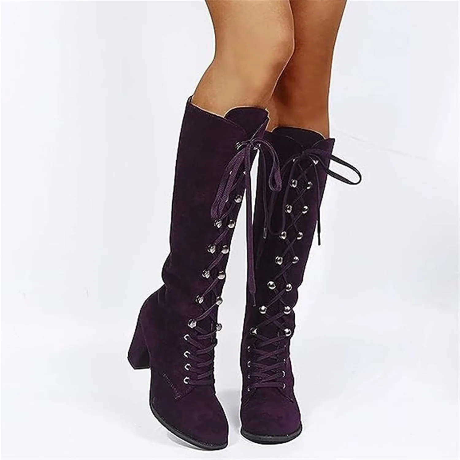 Ladmiple Fall Bo_ots Women Knee_High Wide_Calf Chunky Low he_el Lace Up Classic Fashion Cowgirl Western Dress Sh_oes 2024