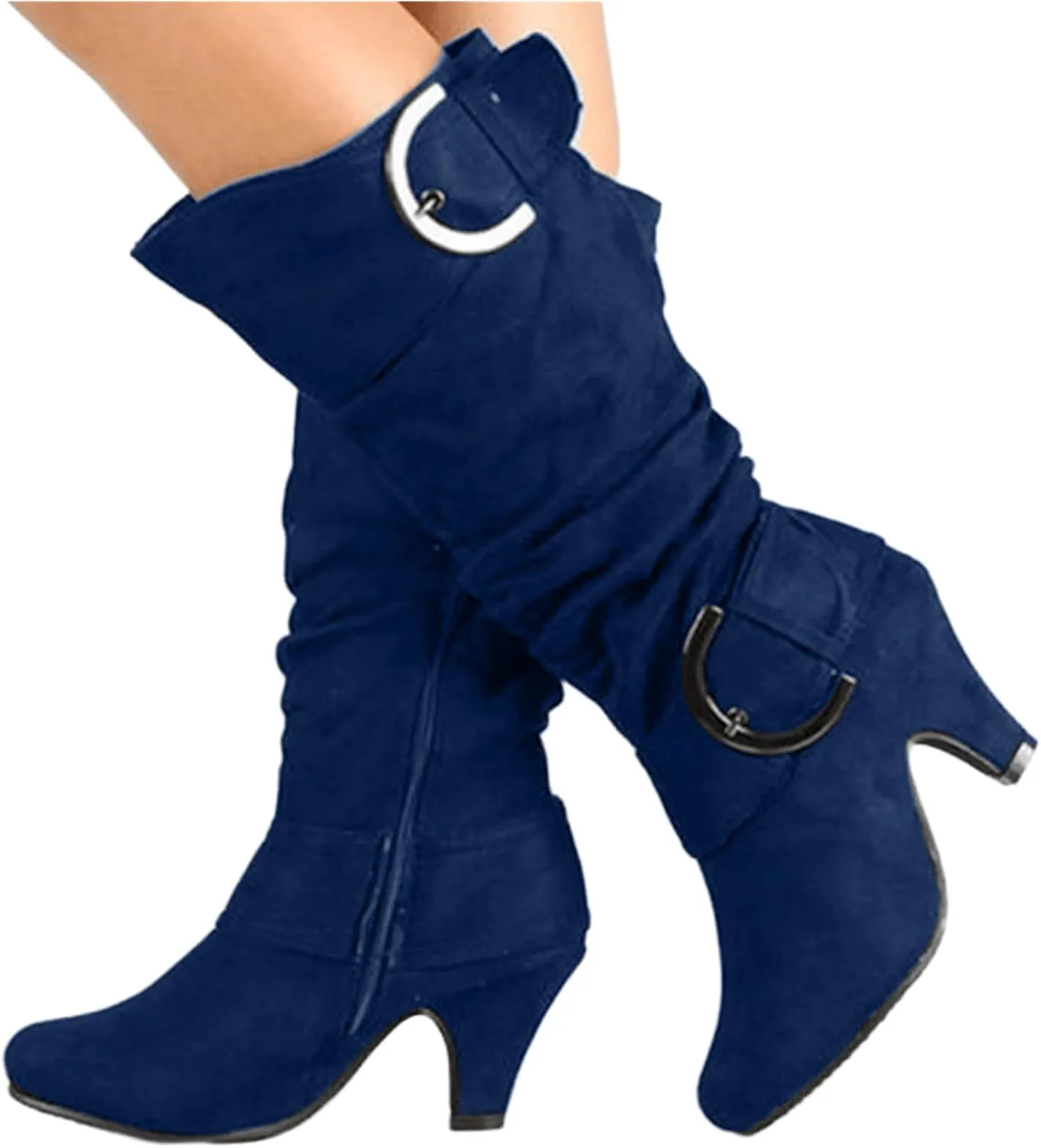 Ladmiple Fall Bo_ots Women Knee_High Wide_Calf Cone he_el Size Zipper Slouchy Cowboy Cowgirl Western Bo_ots