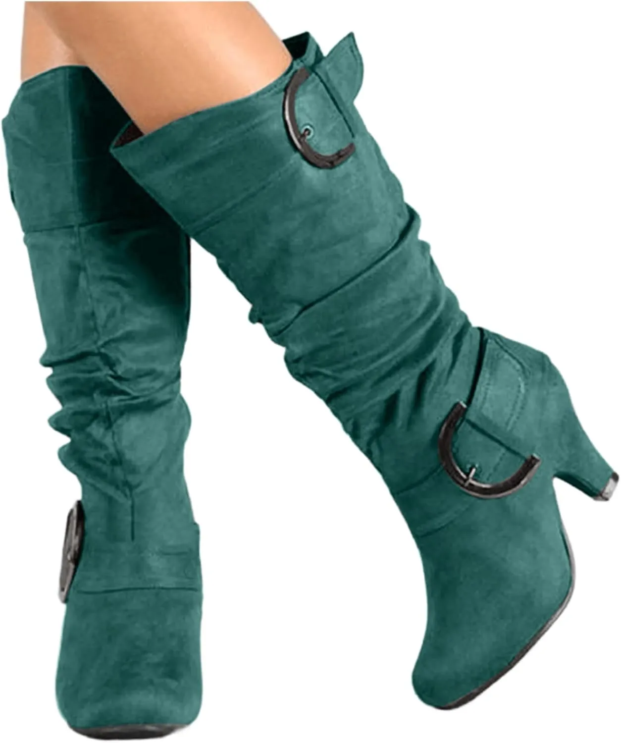 Ladmiple Fall Bo_ots Women Knee_High Wide_Calf Cone he_el Size Zipper Slouchy Cowboy Cowgirl Western Bo_ots