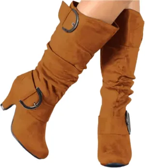 Ladmiple Fall Bo_ots Women Knee_High Wide_Calf Cone he_el Size Zipper Slouchy Cowboy Cowgirl Western Bo_ots