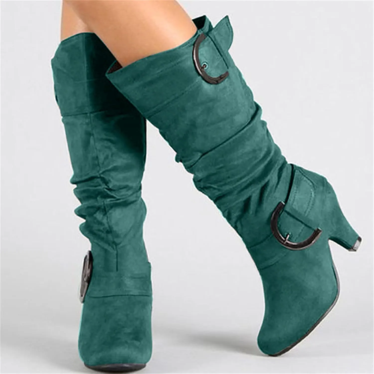 Ladmiple Fall Bo_ots Women Knee_High Wide_Calf Cone he_el Size Zipper Slouchy Cowboy Cowgirl Western Bo_ots