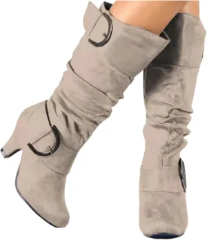 Ladmiple Fall Bo_ots Women Knee_High Wide_Calf Cone he_el Size Zipper Slouchy Cowboy Cowgirl Western Bo_ots