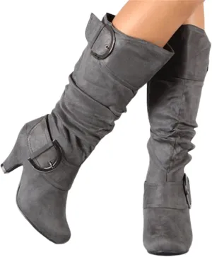 Ladmiple Fall Bo_ots Women Knee_High Wide_Calf Cone he_el Size Zipper Slouchy Cowboy Cowgirl Western Bo_ots