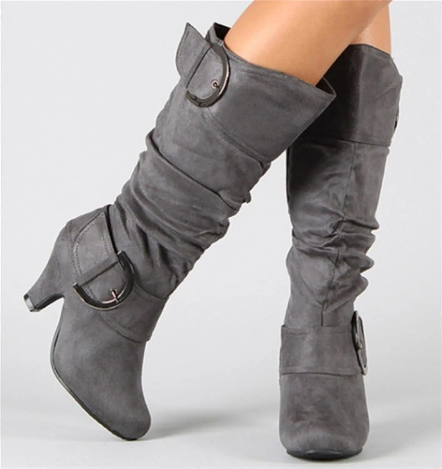 Ladmiple Fall Bo_ots Women Knee_High Wide_Calf Cone he_el Size Zipper Slouchy Cowboy Cowgirl Western Bo_ots