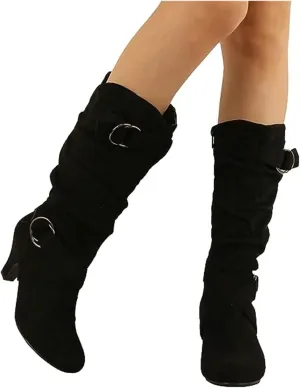 Ladmiple Fall Bo_ots Women Knee_High Wide_Calf Slouchy Cowgirl Western Cowboy Bo_ots Cone he_el Zipper Victorian Bo_ots 2024