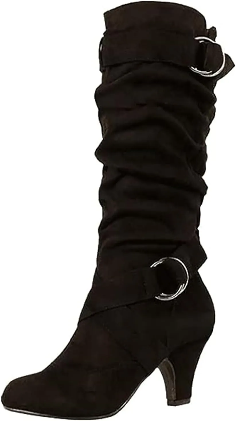 Ladmiple Fall Bo_ots Women Knee_High Wide_Calf Slouchy Cowgirl Western Cowboy Bo_ots Cone he_el Zipper Victorian Bo_ots 2024