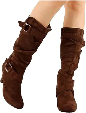 Ladmiple Fall Bo_ots Women Wide_Calf Knee_High Bo_ots Cone he_el Party Fashion Classic Slouchy Western Cowboy Cowgirl Bo_ots