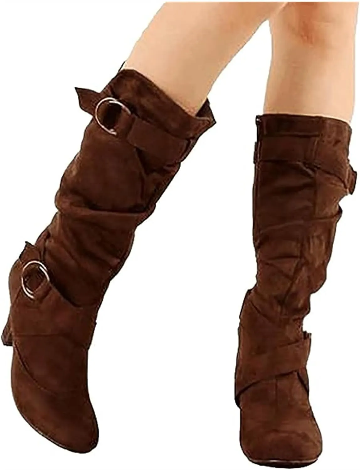 Ladmiple Fall Bo_ots Women Wide_Calf Knee_High Bo_ots Cone he_el Party Fashion Classic Slouchy Western Cowboy Cowgirl Bo_ots