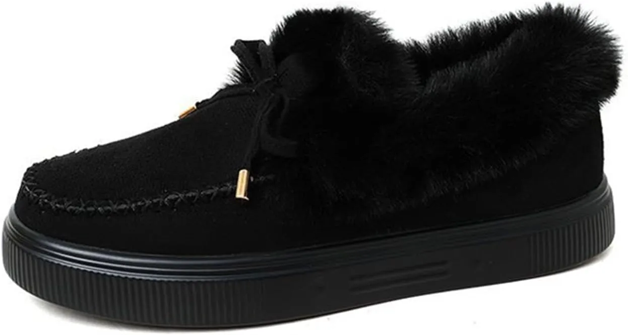 Ladmiple Snow Boots For Women Cute Wide Calf Slip On Winter Warm Ankle Booties Fashion Fur Lined Thickening Outdoor Shoes