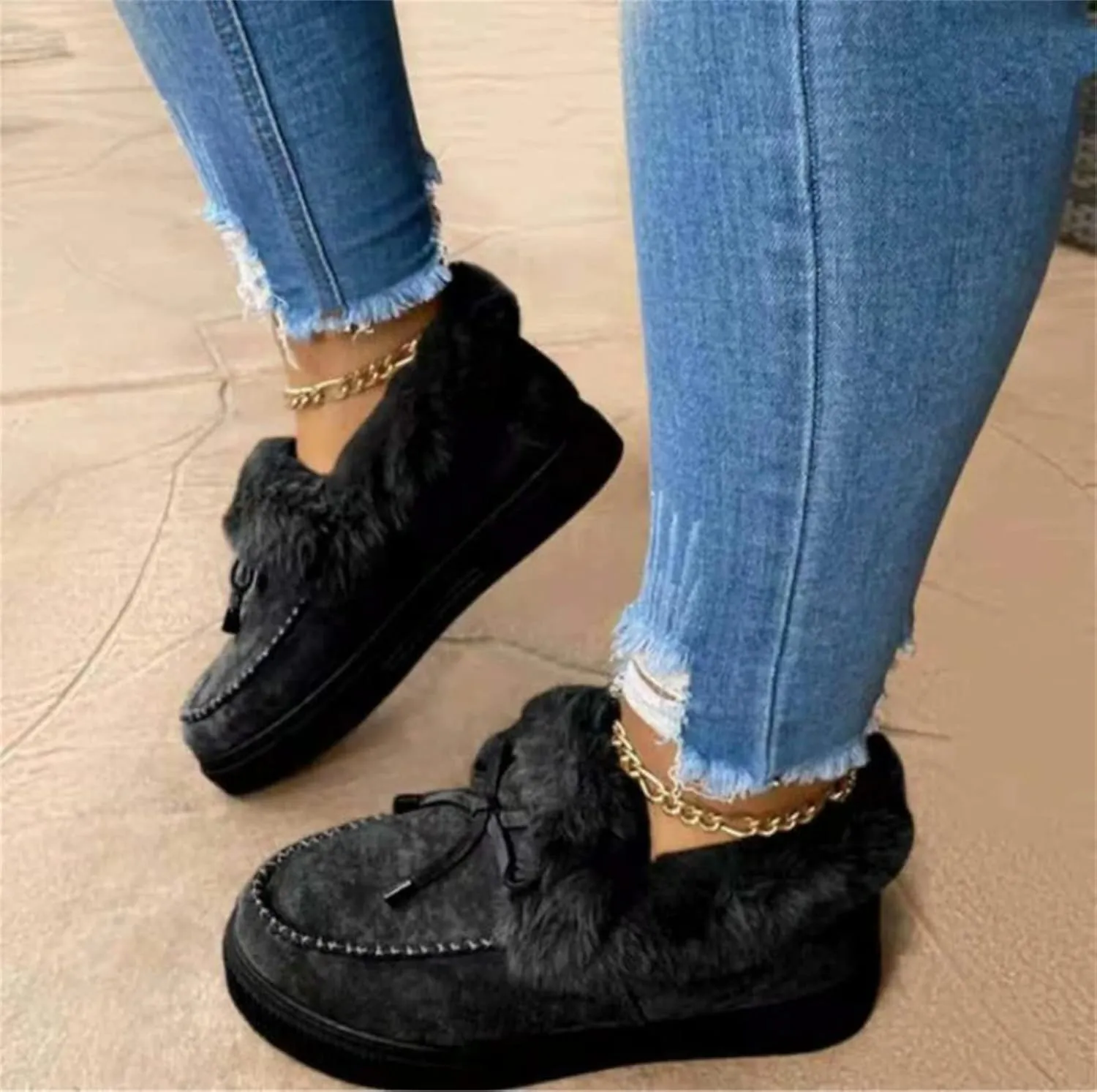 Ladmiple Winter Boots For Women Wide Width Snow Boots Comfortable Slip on Fur Lined Cold Weather Warm Ankle Booties