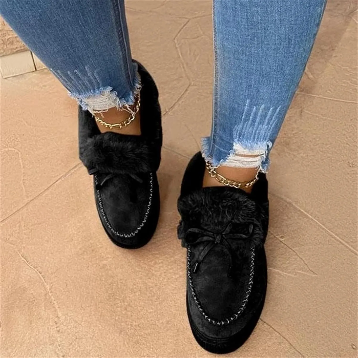 Ladmiple Winter Boots For Women Wide Width Snow Boots Comfortable Slip on Fur Lined Cold Weather Warm Ankle Booties