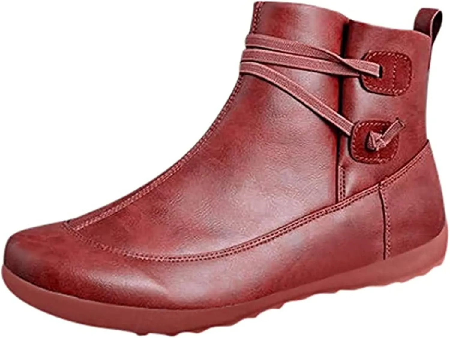 Lausiuoe Ankle Boots For Women No Heel Casual Dressy Elastic Booties Ladies Flat Western Wide Width Fashion Boot Pull-On