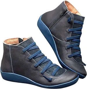 Lausiuoe Boots For Women Ankle Booties Flat Shoes Wedges Fashion Ankle Boots High Top Casual Dressy Western Boot Pull-On