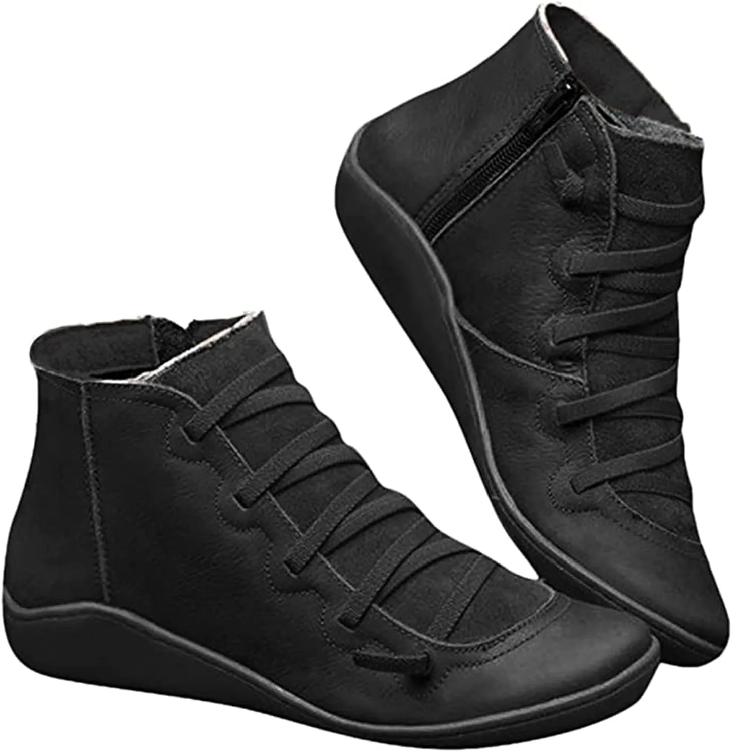 Lausiuoe Boots For Women Ankle Booties Flat Shoes Wedges Fashion Ankle Boots High Top Casual Dressy Western Boot Pull-On