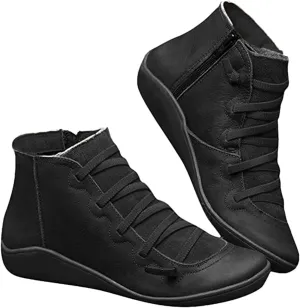 Lausiuoe Boots For Women Ankle Booties Flat Shoes Wedges Fashion Ankle Boots High Top Casual Dressy Western Boot Pull-On
