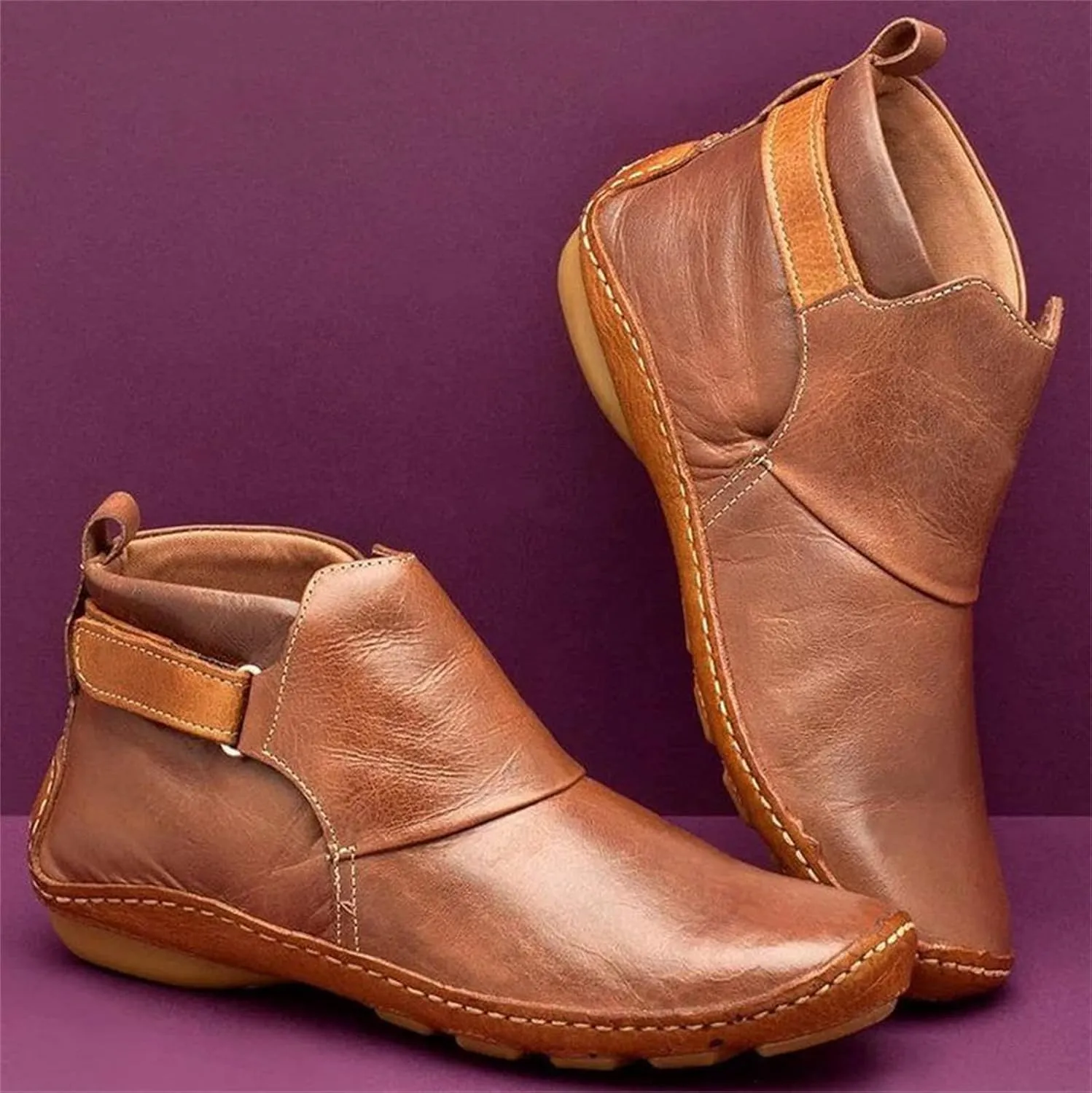 Lausiuoe Boots For Women Ankle Booties Flat Short Western Boots Lady Casual Dressy Elegant Booties Fashion Boot Pull-On
