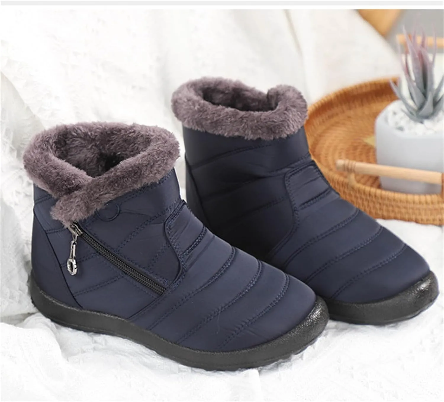 Lausiuoe Snow Boots For Women Waterproof Insulated Wide Width Warm Ankle Booties Comfortable Fur Lined Winter Shoes