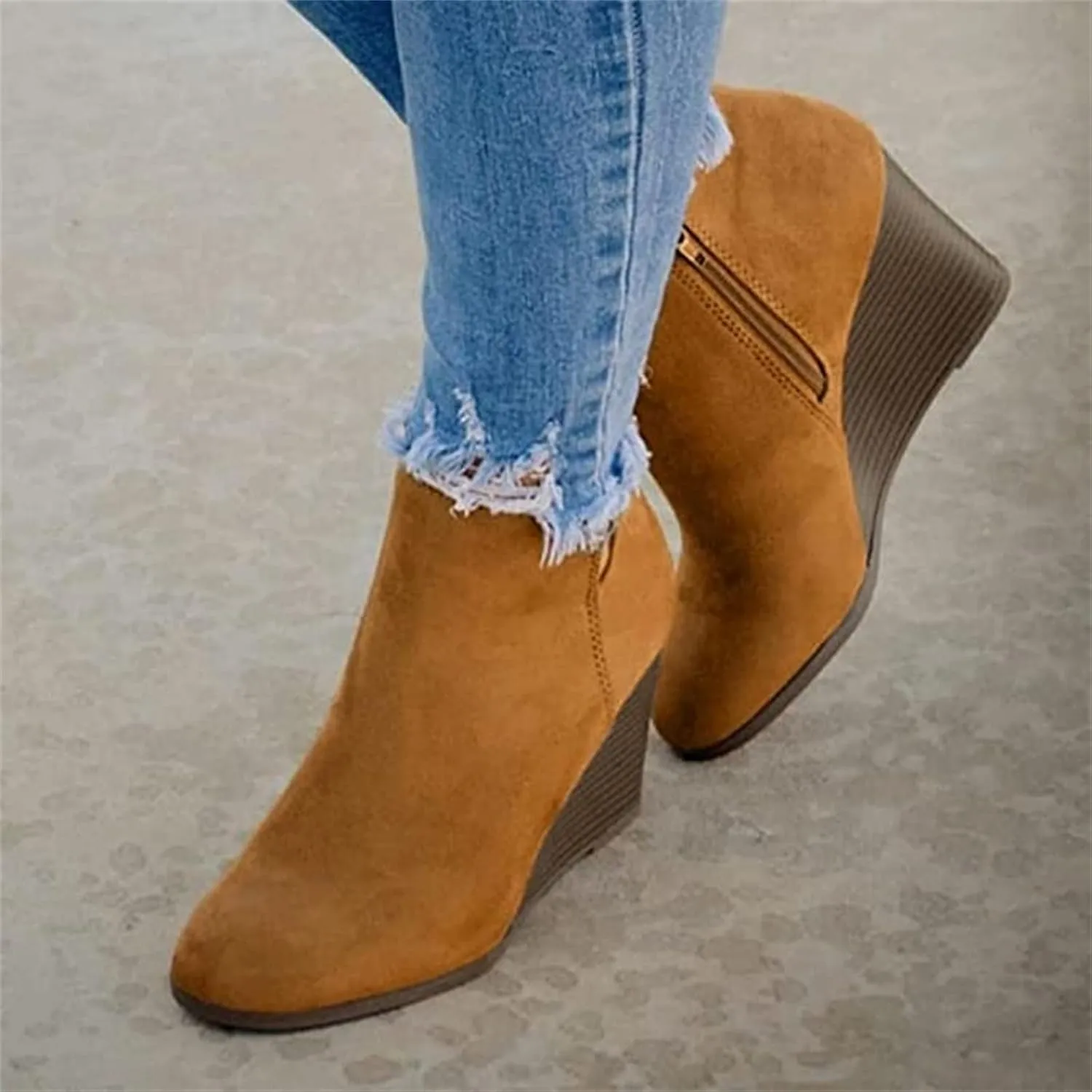 Lausiuoe Wedge Booties For Women Closed Toe Heeled Ankle Boots Casual Dressy Fashion Platform Wide Western Fall Booties