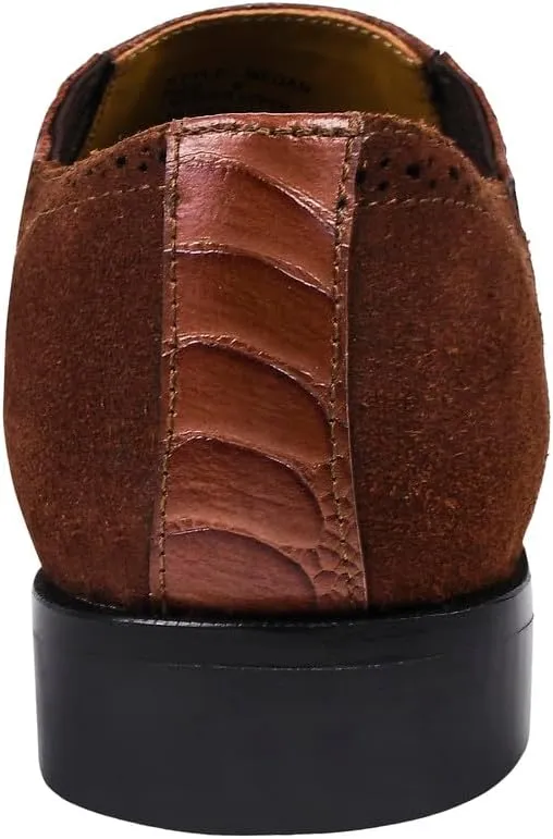 LIBERTYZENO Mens Ostrich Leg Print Suede & Genuine Leather Adults Noble Loafers Slip On Shoes for Prom Graduation