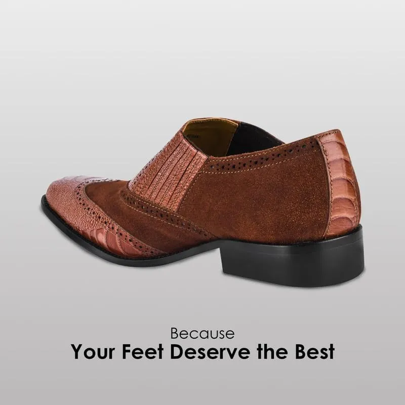 LIBERTYZENO Mens Ostrich Leg Print Suede & Genuine Leather Adults Noble Loafers Slip On Shoes for Prom Graduation