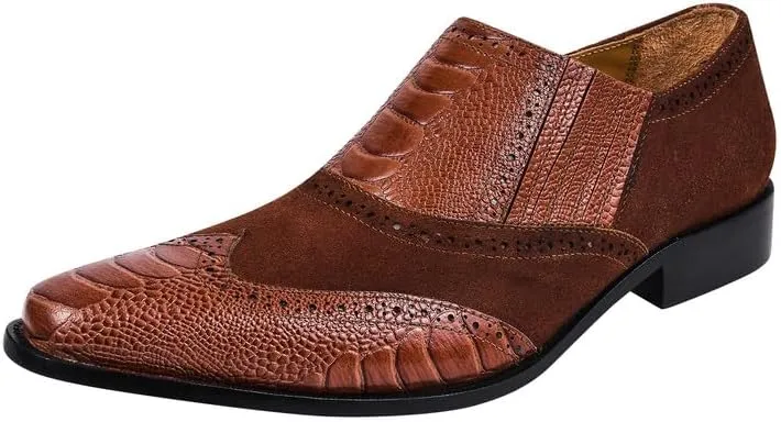 LIBERTYZENO Mens Ostrich Leg Print Suede & Genuine Leather Adults Noble Loafers Slip On Shoes for Prom Graduation