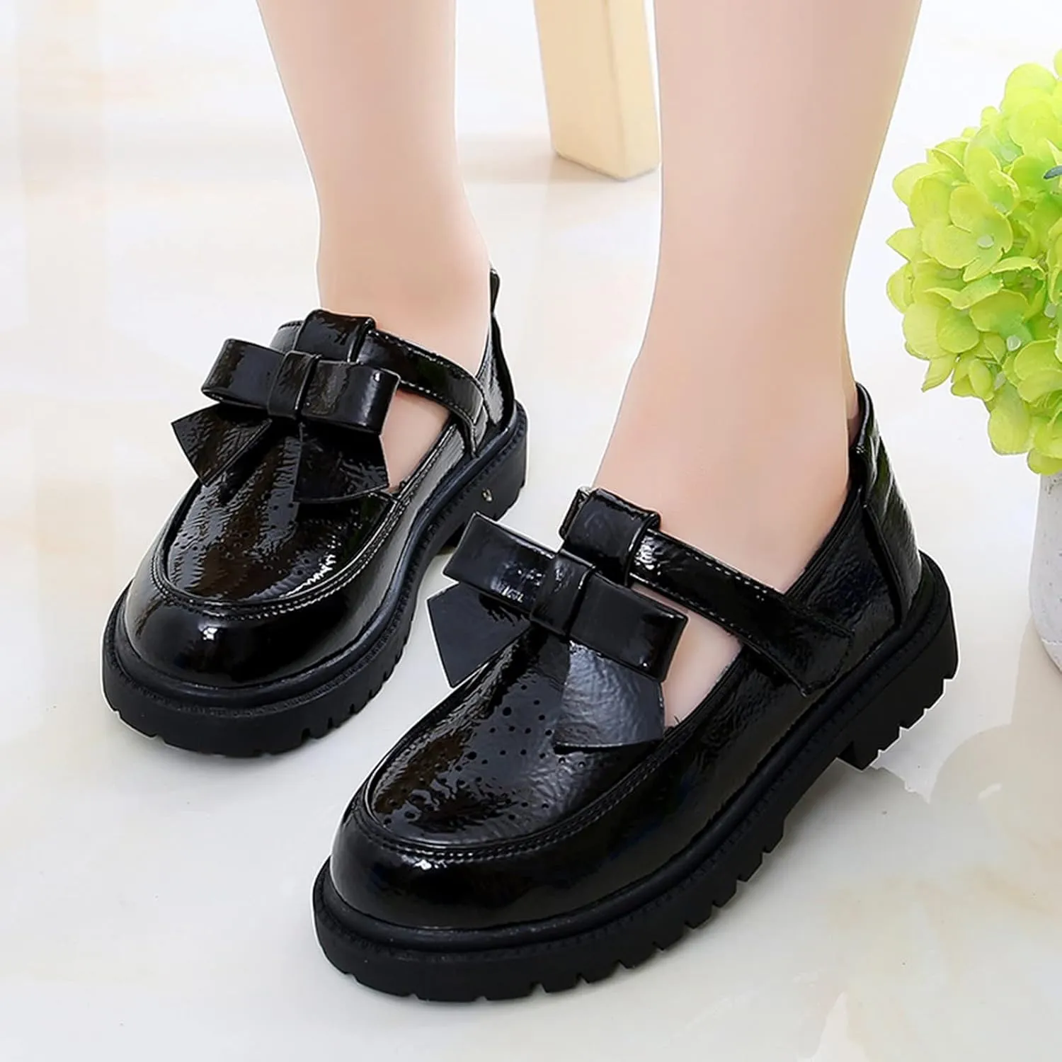 Little Girl Loafers Bow Decoration Leather Single Non Slip Thick Bottom Shoes Girls Dance Performance Shoes