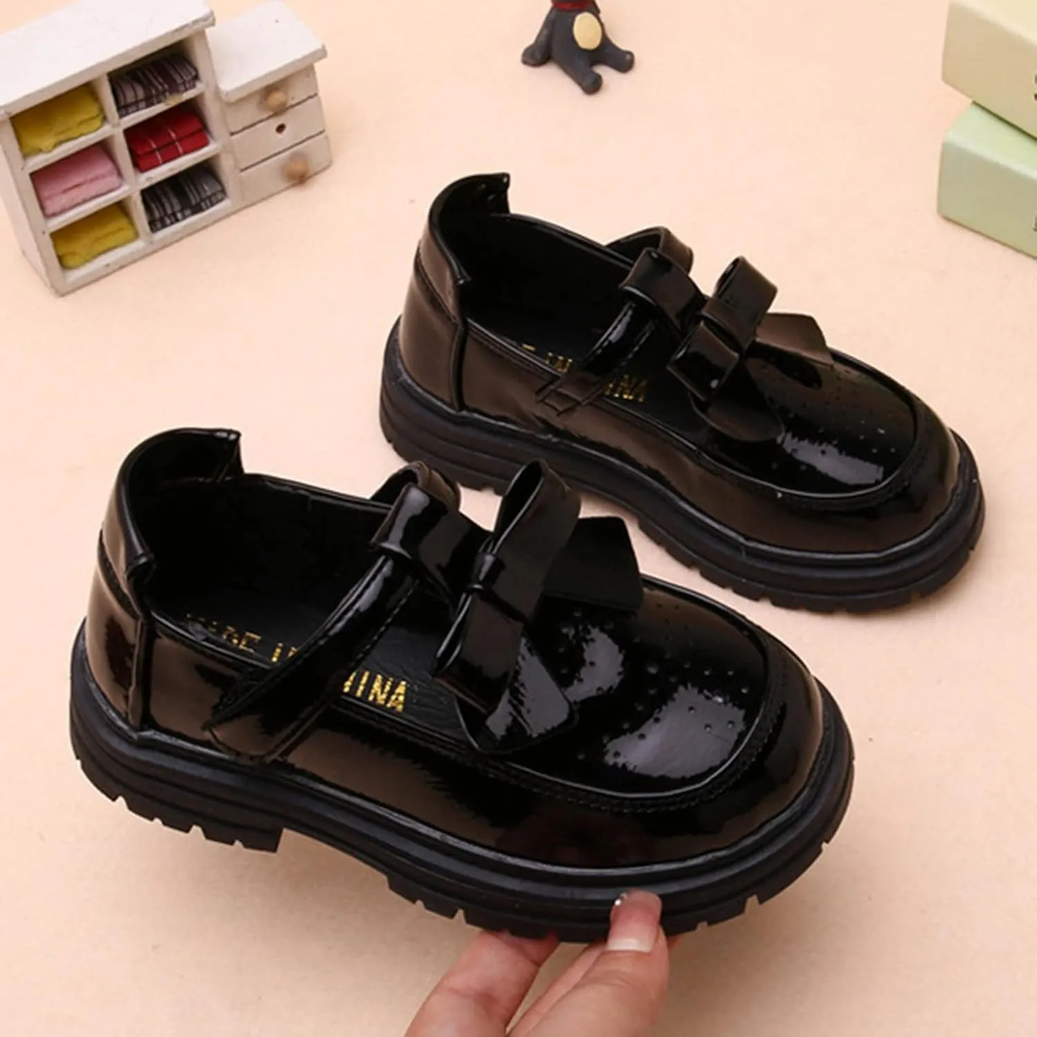 Little Girl Loafers Bow Decoration Leather Single Non Slip Thick Bottom Shoes Girls Dance Performance Shoes