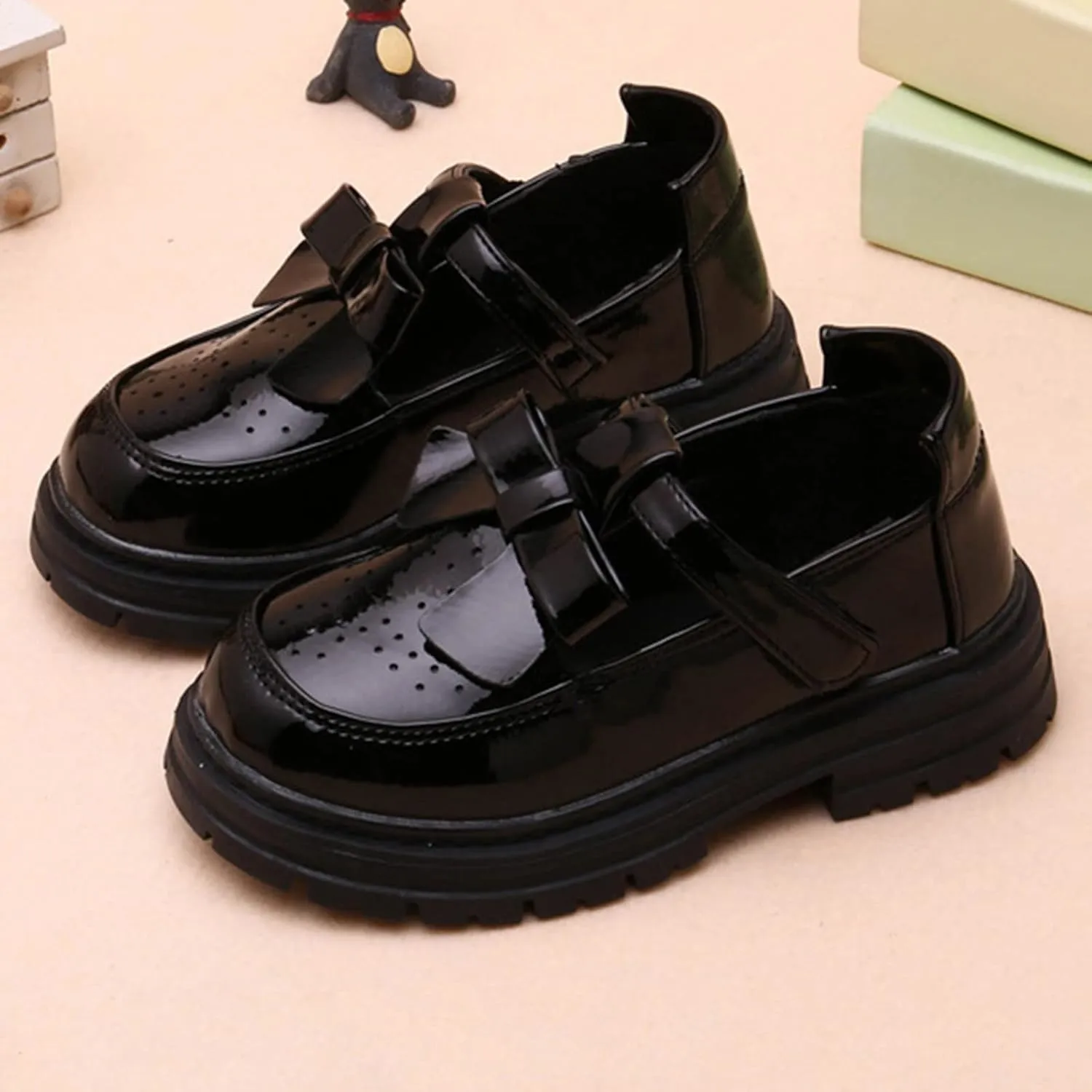 Little Girl Loafers Bow Decoration Leather Single Non Slip Thick Bottom Shoes Girls Dance Performance Shoes
