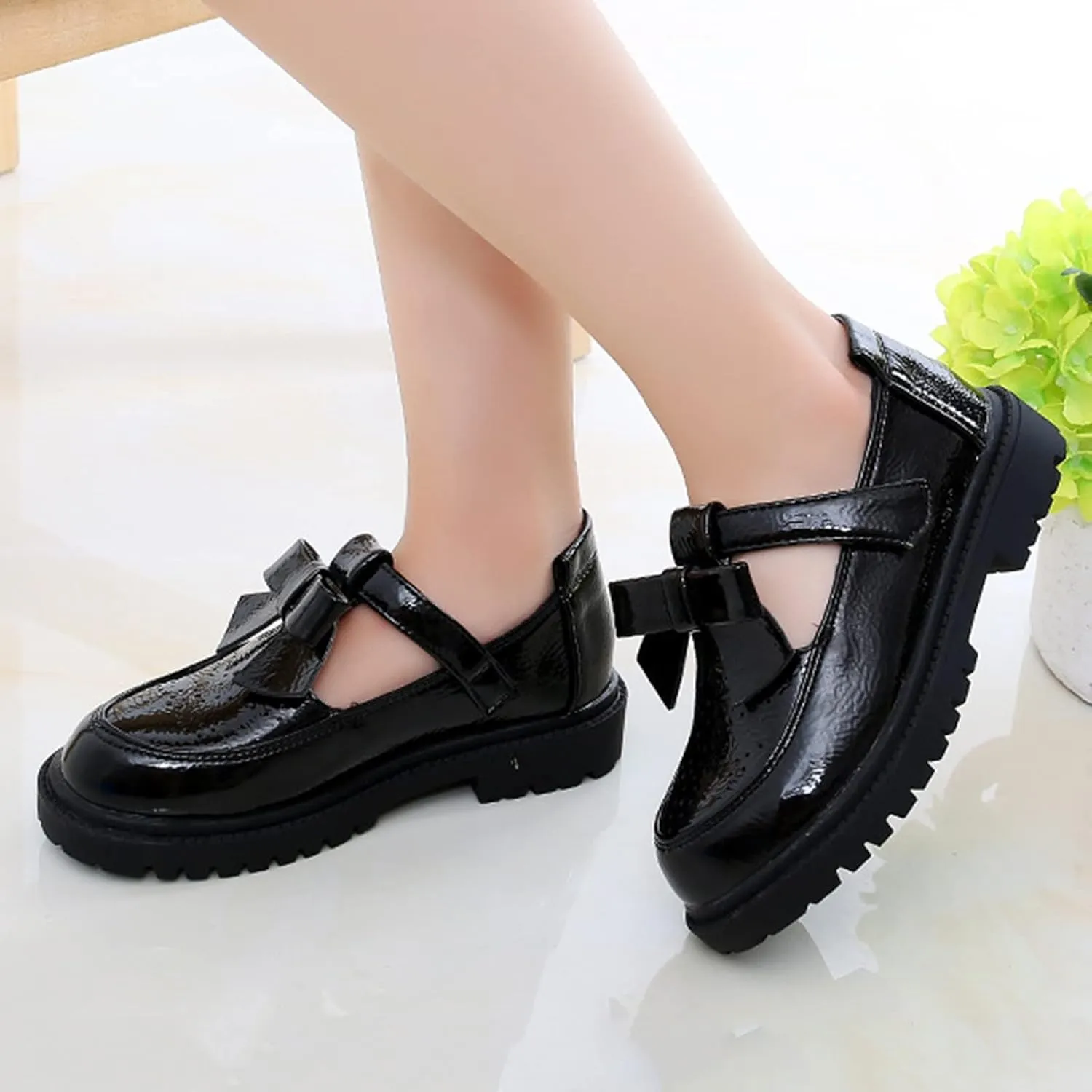 Little Girl Loafers Bow Decoration Leather Single Non Slip Thick Bottom Shoes Girls Dance Performance Shoes