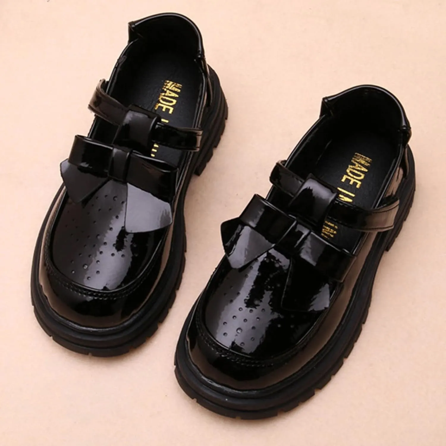 Little Girl Loafers Bow Decoration Leather Single Non Slip Thick Bottom Shoes Girls Dance Performance Shoes