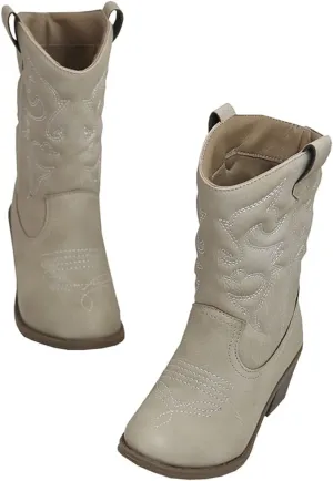 Low Heel Cowgirl Cowboy Western Boots Girls Mid Calf Riding Shoes