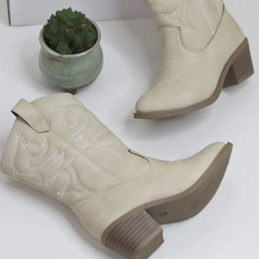 Low Heel Cowgirl Cowboy Western Boots Girls Mid Calf Riding Shoes