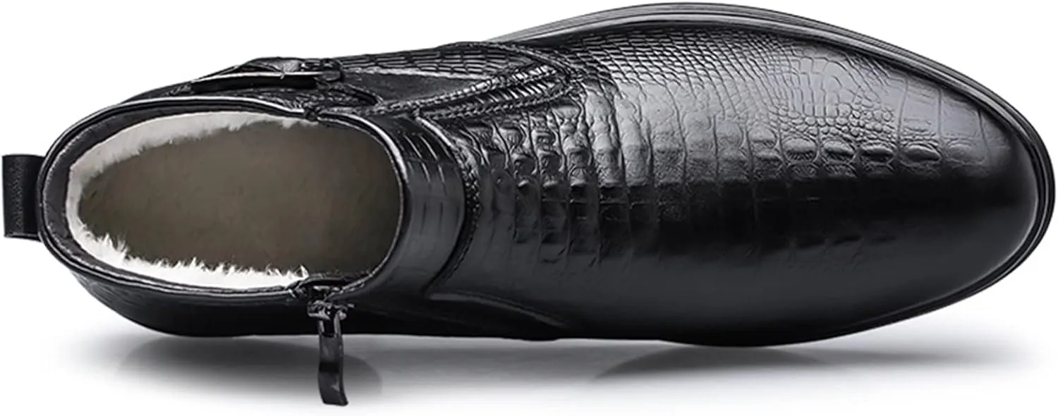 Men Chelsea Boots Crocodile Print With Buckle With Zipper Cowhide Leather Waterproof Non Slip Anti-slip Slip Dress Fashion Pull On