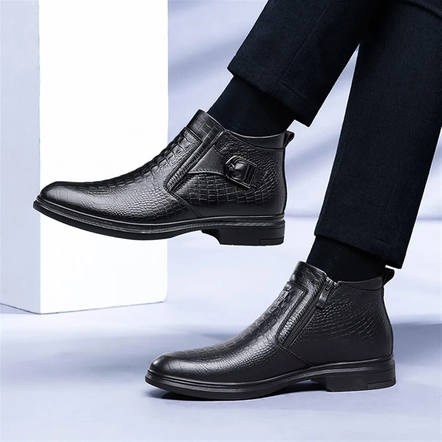Men Chelsea Boots Crocodile Print With Buckle With Zipper Cowhide Leather Waterproof Non Slip Anti-slip Slip Dress Fashion Pull On