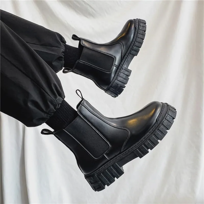 Men Chelsea Boots Lrregular Bottom Elastic Bandage Vegan Leather Wearable Anti-slip Waterproof Non Slip Dress Pull On