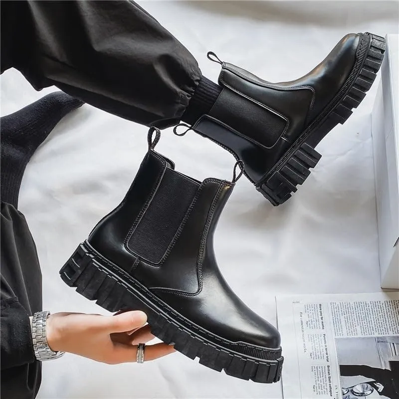 Men Chelsea Boots Lrregular Bottom Elastic Bandage Vegan Leather Wearable Anti-slip Waterproof Non Slip Dress Pull On
