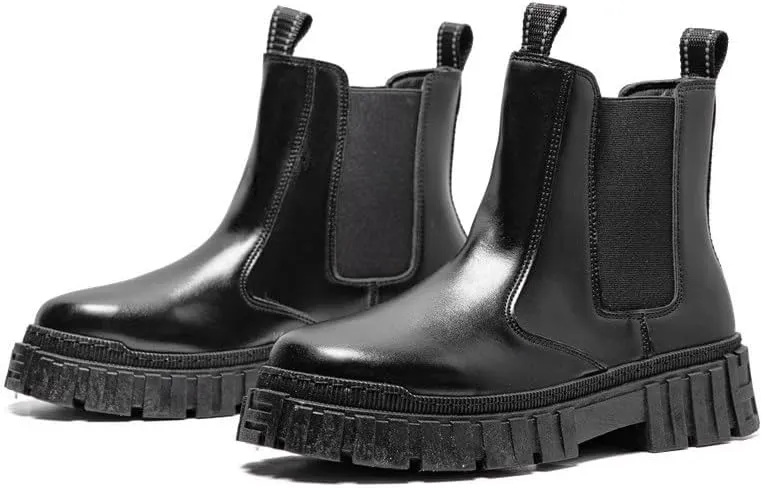 Men Chelsea Boots Lrregular Bottom Elastic Bandage Vegan Leather Wearable Anti-slip Waterproof Non Slip Dress Pull On