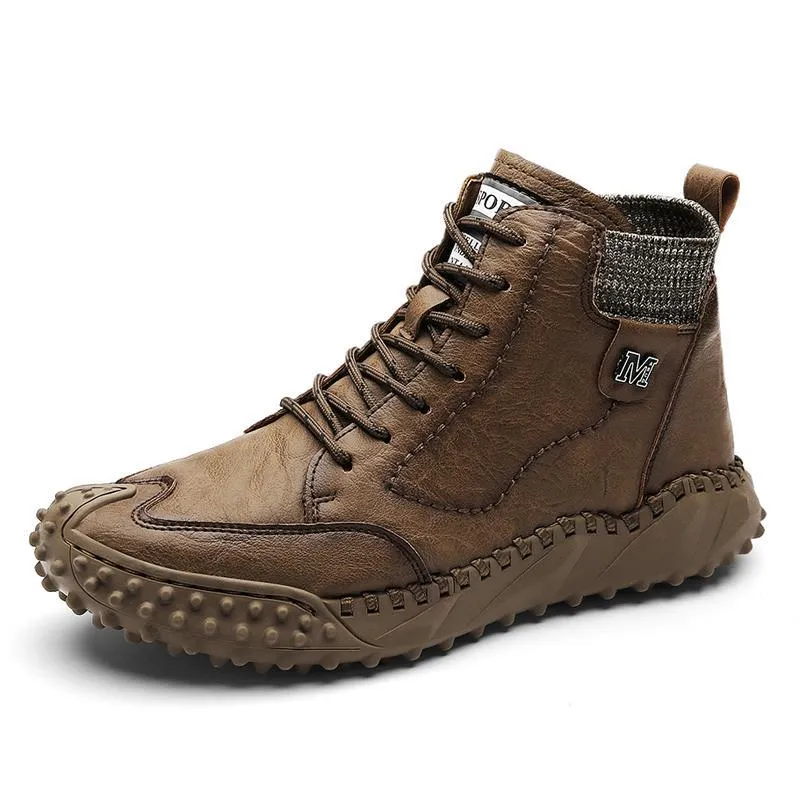 Men Warm Casual Thick-Soled High-Top Leather Plus Velvet Boots