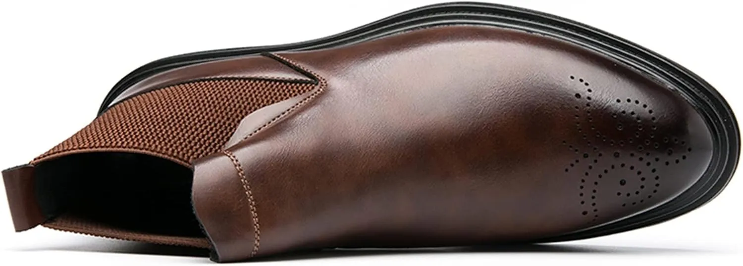 Men's Chelsea Ankle Boots Carved Brogue Burnished Toe Elastic Bandage Vegan Leather Anti-slip Waterproof Non Wearable Dress Slip On