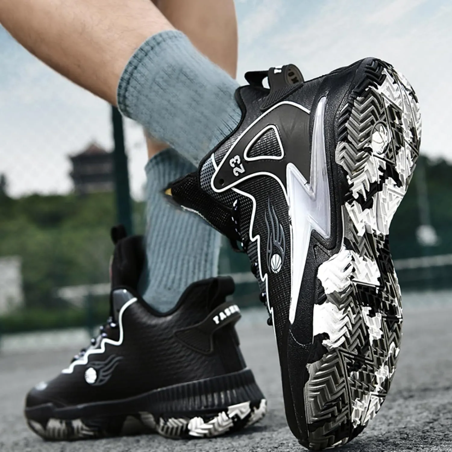 Mens High-Top Fashion Lace Up Mesh Cloth Basketball Shoes Non Slip Breathable Comfortable Training Athletic Sneakers for Workout Running Training