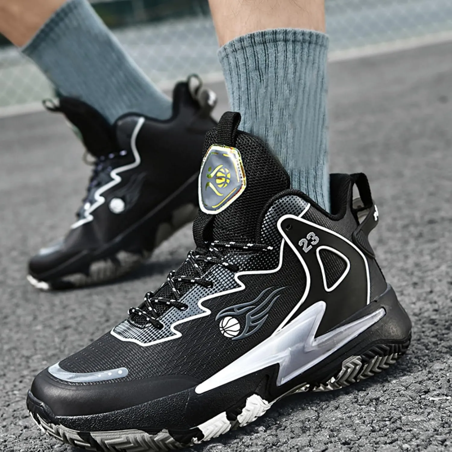 Mens High-Top Fashion Lace Up Mesh Cloth Basketball Shoes Non Slip Breathable Comfortable Training Athletic Sneakers for Workout Running Training