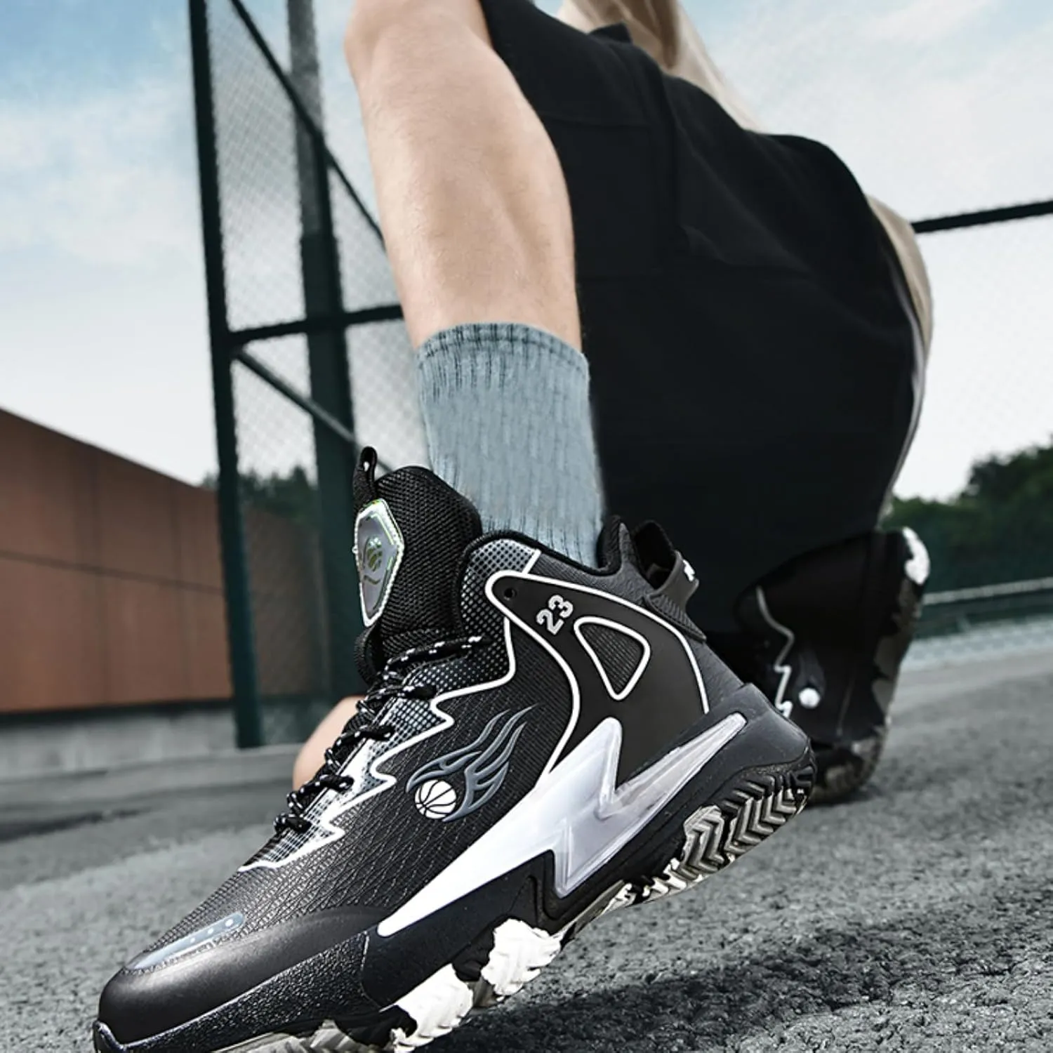 Mens High-Top Fashion Lace Up Mesh Cloth Basketball Shoes Non Slip Breathable Comfortable Training Athletic Sneakers for Workout Running Training